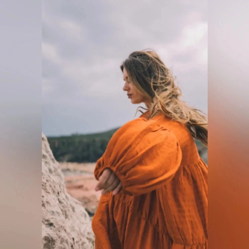 NEW A PERFECT NOMAD Symi Dress Trapez Organic Cotton Ochre Orange One Size - Picture 15 of 16